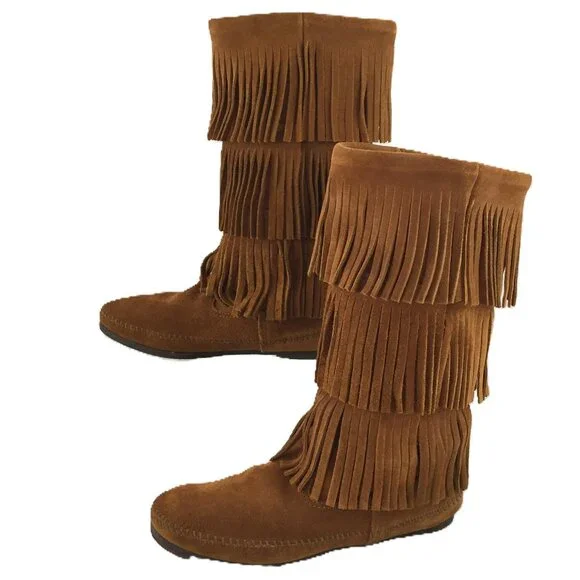 Minnetonka 3-Layer Fringe Boots/Moccasins NEW - Picture 6 of 14
